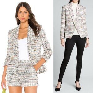 L'Agence Kenzie Double Breasted Orange Blue Multi Tweed Blazer Size 2